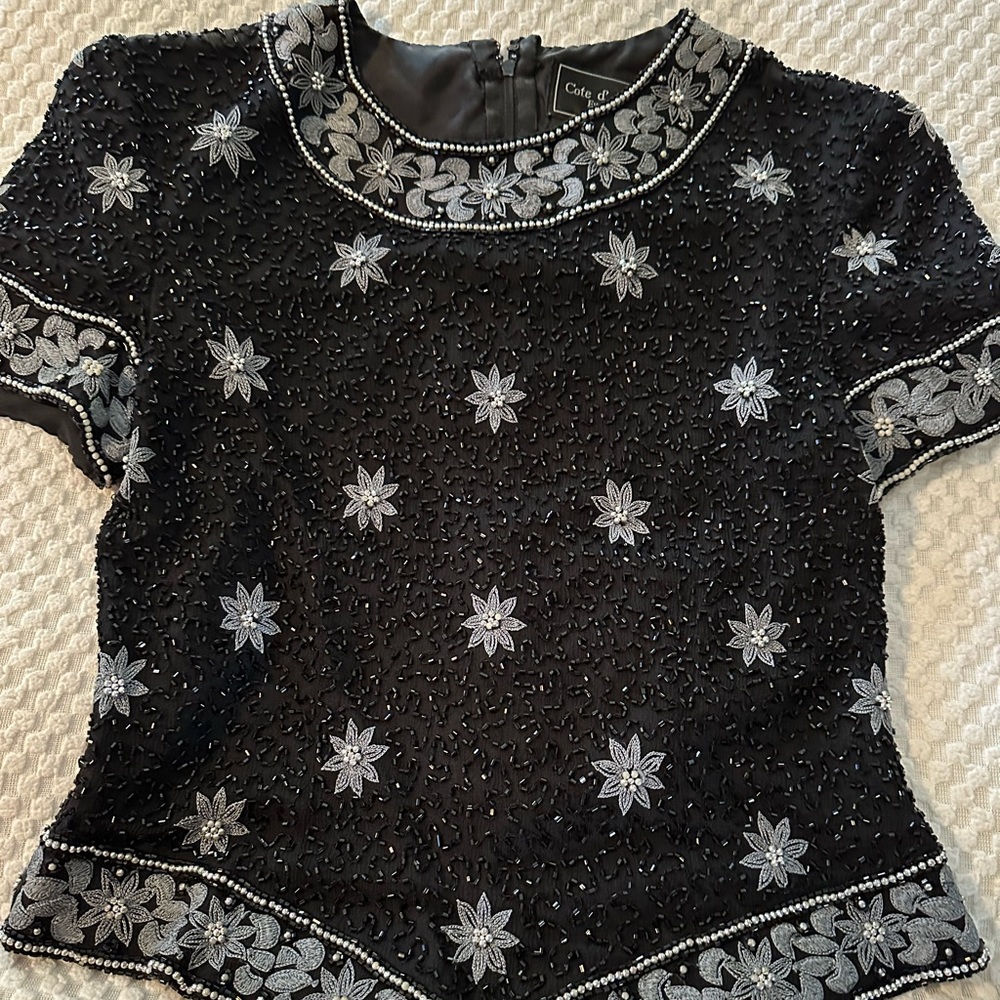 Beaded Black & Silver top